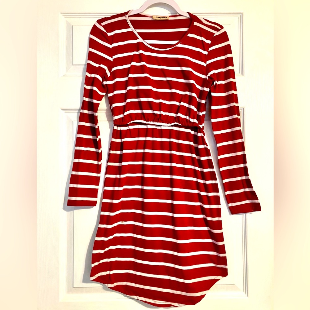 Red and white striped nursing dress